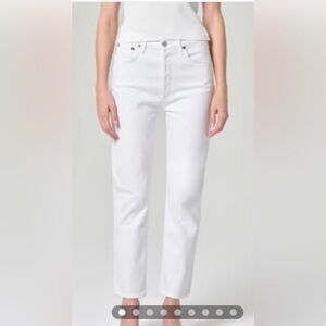 Agolde Women's Straight Leg Riley Long White Jeans - Color: Sour Cream Siz 27